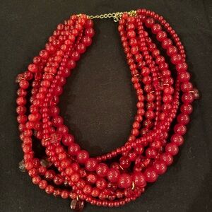 Multi strand, 7 strands Red Beaded Necklace
